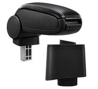 [pro.tec] Accoudoir central pour VW Polo V (5)(type 6R) dans les années à partir de 2009 - accoudoir avec compartiment de rangement - rembourré - noir en cuir synthétique avec coutures blanches