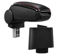 [pro.tec] Accoudoir central pour VW Polo V (5)(type 6R) dans les années à partir de 2009 - accoudoir avec compartiment de rangement - rembourré - noir en cuir synthétique avec coutures rouges