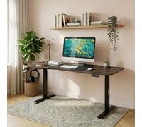 pro.tec Bureau Électrique à Hauteur Réglable Assis Debout Plateau en Forme de L pour Coin de Travail Porte-Boissons Crochet Tapis de Souris Panneau de Particules Acier 160 x 60-75 cm Effet Noyer