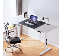 pro.tec Bureau Électrique à Hauteur Réglable Assis Debout Plateau en Forme de L pour Coin de Travail Porte-Boissons Crochet Tapis de Souris Panneau de Particules Acier 160 x 60-75 cm Blanc