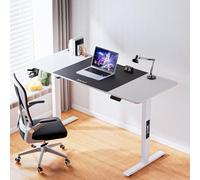 pro.tec Bureau Électrique à Hauteur Réglable Assis Debout Plateau Rectangulaire pour Coin de Travail Porte-Boissons Crochet Tapis de Souris Panneau de Particules Acier 140 x 60 cm Blanc