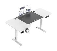 pro.tec Bureau Électrique à Hauteur Réglable Table pour Travail Assis et Debout avec Porte-Gobelet Porte-Casque Range-Câble Forme L Panneau de Particules Aluminium 73-118 x 160 x 60/75 cm Blanc Noir