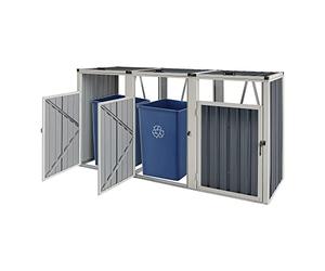 pro.tec Cache Poubelle Solide Abri Extérieur pour 3 Conteneurs à Ordures et Déchets de 240 L Portes à Poignée Acier Galvanisé Plastique 121 x 219 x 82 cm Gris Anthracite