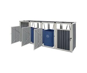 pro.tec Cache Poubelle Solide Abri Extérieur pour 4 Conteneurs à Ordures et Déchets de 240 L Portes à Poignée Acier Galvanisé Plastique 121 x 292 x 82 cm Gris Anthracite