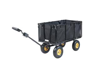 pro.tec Chariot de Jardinage avec Poignée Remorque de Transport Parois Latérales Rabattables Capacité de Charge 550 kg pour Jardin Sorties Plein Air 112 x 51 cm Acier Caoutchouc Polyester Noir Jaune