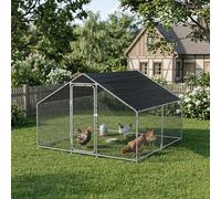 pro.tec Enclos Extérieur Wels pour Poules Canards Petits Animaux Lapins avec Toit Pare-Soleil et Porte en Acier Structure Robuste pour Jardin 3 x 3 x 2 m Argent Vert Foncé