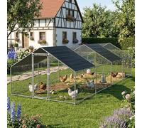 pro.tec Enclos Extérieur Wels pour Poules Canards Petits Animaux Lapins avec Toit Pare-Soleil et Porte en Acier Structure Robuste pour Jardin 8 x 3 x 2 m Argent Vert Foncé