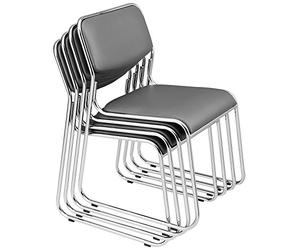 pro.tec Lot de 4 Chaises de Bureau Chaises de Conférence Sièges Empilables Confortables Peu Encombrant Bureau Salle de Réunion Espace de Réception Métal Similicuir Gris 51 x 77 x 55 cm
