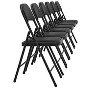 pro.tec Lot de 6 Chaises de Bureau Chaise de Conférence de Salon Pliante Chaise Visiteur Similicuir Métal Noire Rembourrée 46 cm x 80 cm x 50 cm