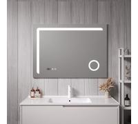 pro.tec Miroir LED pour Salle de Bain Miroir Mural avec Interrupteur Tactile Anti-buée Loupe 3X Éclairage Lumière Blanche 3000K - 6500K Aluminium Verre 70 x 100 cm Argent