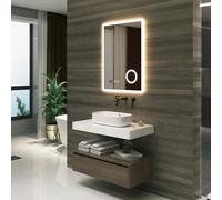 pro.tec Miroir LED pour Salle de Bain Miroir Mural avec Interrupteur Tactile Anti-buée Loupe 3X Horloge Température Affichée Aluminium Verre 5 mm 80 x 60 cm Blanc