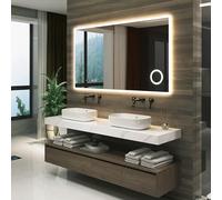 pro.tec Miroir LED pour Salle de Bain Miroir Mural avec Interrupteur Tactile Anti-buée Loupe 3X Horloge Température Affichée Aluminium Verre 5 mm 70 x 100 cm Blanc