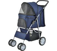 pro.tec Poussette Pliable pour Chien Chat Animaux de Compagnie avec Porte-Gobelet Espace de Rangment Protection Soleil Pluie Roues avec Freins Polyester Acier 73 x 46 x 100 cm Bleu