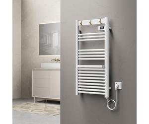 pro.tec Sèche-Serviettes Électrique Radiateur Mural pour Salle de Bains avec Écran Tactile Thermostat Programmable Chauffe-Serviettes 500W 16 Barres 3 Crochets Pliables 105 x 50 cm Blanc