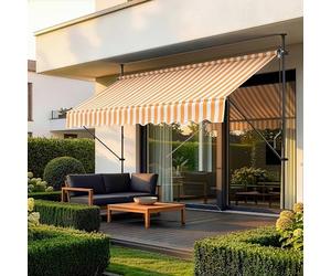 pro.tec Store Banne Manuel Rétractable pour Terrasse Marquise Soleil de Balcon Auvent Téléscopique Hauteur et Inclinaison Réglable sans Perçage Acier Polyester 350 x 120 x 220-309 cm Jaune Blanc
