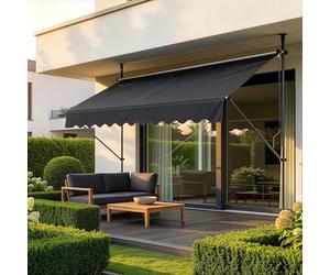 pro.tec Store Banne Manuel Rétractable pour Terrasse Marquise Soleil de Balcon Auvent Téléscopique Hauteur et Inclinaison Réglable sans Perçage Acier Polyester 250 x 120 x 220-309 cm Gris