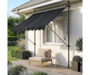pro.tec Store Banne Manuel Rétractable pour Terrasse Marquise Soleil de Balcon Auvent Téléscopique Hauteur et Inclinaison Réglable sans Perçage Acier Polyester 150 x 120 x 220-309 cm Noir