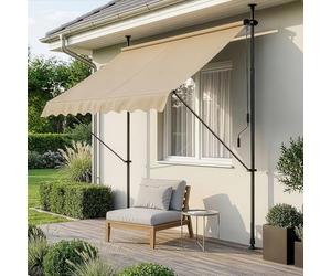 pro.tec Store Banne Manuel Rétractable pour Terrasse Marquise Soleil de Balcon Auvent Téléscopique Hauteur et Inclinaison Réglable sans Perçage Acier Polyester 150 x 120 x 220-309 cm Sable