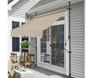 pro.tec Store Banne Manuel Rétractable pour Terrasse Marquise Soleil de Balcon Auvent Téléscopique Hauteur et Inclinaison Réglable sans Perçage Acier Polyester 350 x 120 x 220-309 cm Sable