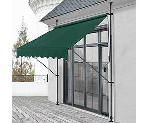 pro.tec Store Banne Manuel Rétractable pour Terrasse Marquise Soleil de Balcon Auvent Téléscopique Hauteur et Inclinaison Réglable sans Perçage Acier Polyester 350 x 120 x 220-309 cm Vert Foncé