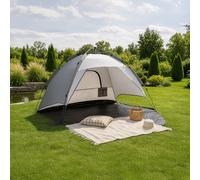 Pro.tec Tente de Plage Pop Up Automatique pour 2 Personnes Protection Soleil Abri de Plage Anti UV avec Fenêtre et Toile Imperméable Polyester Camping 215 x 135 x 140 cm Gris Foncé Gris Clair
