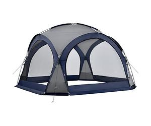 pro.tec Tonnelle de Camping à Éclairage Guirlande Lumineuse 96 LED Tente Imperméable Moustiquaires Pavillon Jardin Panneaux Latéraux Amovibles Polyester 345 x 345 x 247 cm Bleu Gris Foncé