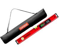 PRO900 Niveau Electronique 60cm avec 2 écrans LCD et pochette - Niveau à bulle numérique avec mémoire de mesure jusqu'à 19 résultats - Indice de protection IP65 - Couleur Rouge