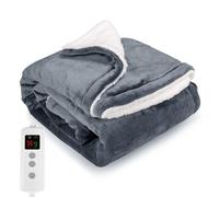 PROALLER Couverture Chauffante 160x130 CM, Double Flanelle Polaire Sherpa Lavable en Machine, Minuterie 9h et 10 Réglages de Chaleur, Couverture Chauffante 2 Places pour Canapé-Lit De Bureau