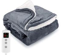 PROALLER Couverture chauffante 200 x 150 cm, 10 niveaux et minuterie de 1 à 9 h, mise en machine, en flanelle douce, coussin de siège de canapé, lit, bureau, couverture chauffante avec arrêt