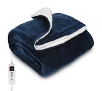 PROALLER Couverture chauffante électrique - 160 x 130 cm - Bleu - 10 niveaux et minuterie de 1 à 9 h - Arrêt automatique - Lavable en machine - Flanelle sherpa douce et chauffante intégrale du corps