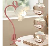 Proaustin Lampe de bureau à clipser en forme de fleur, 3 modes de couleur, lampe de lecture LED pour soin des yeux, lampe de chevet flexible à clipser pour lit, tête de lit, bureau, chambre à coucher