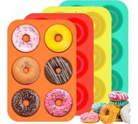 Proaustin Lot de 4 moules à donuts en silicone, 6 cavités antiadhésives, faciles à démouler, empilables, résistants à la chaleur, 4 couleurs pour beignets, gâteaux, biscuits, bagels