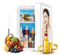 Proaustin Mini réfrigérateur 4L avec miroir LED, double fonction de refroidissement et de réchauffement, capacité de 3 L/6 canettes, réfrigérateur portable ultra silencieux pour soins de la peau
