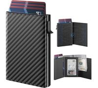 Proaustin Porte-cartes pour homme : étui pop-up en aluminium, cuir véritable, intelligent, blocage RFID, fin, minimaliste, poche avant - Capacité de cartes de 9 à 14 | Fenêtre pour carte d'identité |