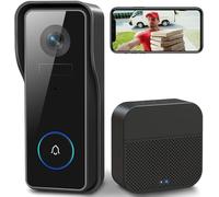 Proaustin Sonnette vidéo WiFi sans fil avec carillon, sonnette vidéo intelligente 2K HD avec caméra à piles, détection de mouvement PIR, vision nocturne, prise en charge audio bidirectionnelle, carte