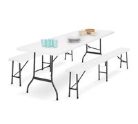 IDMarket Table pliante d'appoint portable 180 cm – 2 bancs pliables – Blanc