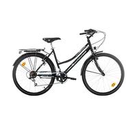 Probike Urban Vélo de Ville 26", 6 Vitesses, pour Femme, Homme et Fille, Convient de 155 cm à 175 cm, Noir Brillant