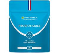 PROBIOTIQUE FLORE INTESTINALE - Avec Prébiotiques - Equilibre de la Flore Intestinale - 10 Souches - 10 Milliards d’UFC par Gélule - 60 Gélules Vegan - Fabriqué en France - Nutrimea