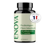 Probiotique Flore intestinale | Ferments Lactiques 60 milliards UFC | 7 Souches de Bactéries avec Lactobacillus & Bifidobacterium | 60 gélules | Fabriqué en France | Complément Alimentaire