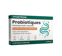 Probiotique Flore Intestinale Vitastrong, 30 Milliards UFC/Jour, Formule 100% Végan avec Bactéries Vivantes, Inuline, Lactobacillus Plantarum, 30 Capsules Gastro-résistantes Sans Gluten ni Lactose