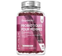 Probiotique Gummies pour Femmes - 90 Gummies, 4 Milliards d'UFC pour 45 Jours, Probiotique Flore Intestinale avec Lactobacillus Rhamnosus et Plantes - D-Mannose, Canneberge, Onagre & Argousier
