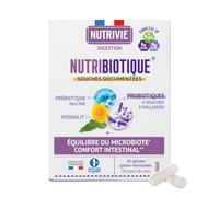 Probiotiques Équilibre Digestif - Microbiote sain & Confort Intestinal - 4 souches Probiotiques + Prébiotiques + Plantes + Vitamine - 30 gélules Gastro Résistantes - Fabriqué en France - Nutrivie