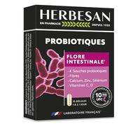 HERBESAN – Probiotiques Flore intestinale – 4 souches, fibres, vitamines C & D – 15 gélules