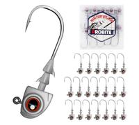 PROBITE Swimbait Lot de 20 têtes plombées réalistes avec yeux de poisson 3D, crochets en acier à haute teneur en carbone pour queue de pagaie et leurres en plastique souple, bar, doré jaune, truite