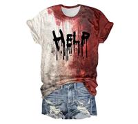 Problem Gelöst Print Halloween Tshirt Femme Blood Graphic Imprimé Sang T-shirt Manches Courtes Col Rond Horreur Resolu Vêtements T-shirt Zombie Costume Sang Résolu Top Femmes Bloody, O rouge., S