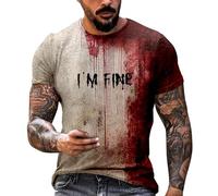 Problem Gelöst T-shirt pour homme grande taille avec éclaboussures de sang T-shirt avec inscription « I'm Fine » Horreur Bloody Manches Courtes Hauts Mode T-shirt Tunique Tops