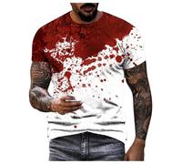 Problème Résolu Halloween T-shirt Hommes Décontracté Grande Taille Col Rond Motif Éclaboussures de sang T-shirt Horrigeant_Bloqué Imprimé Manches Courtes Top Problème Résolu Halloween T-shirt Sang