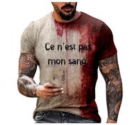 Problème Résolu Halloween T-Shirt pour Homme Décontracté Col Rond Motif Éclats de Sang Haut Horreur Sanglant Imprimé Manches Courtes Top Grande Taille Dégoûtants T-Shirts, M