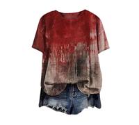 Problème Résolu imprimé Halloween T-shirt pour Femmes je suis bien sangs-Chemise d'Halloween à manches courtes et col en v avec chemises imprimées,sangs-lantes, Costume d'Halloween (23-Black, XXL)