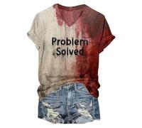 Problème Résolu imprimé Halloween T-shirt pour Femmes je suis bien sangs-Chemise d'Halloween à manches courtes et col en v avec chemises imprimées,sangs-lantes, Costume d'Halloween (5-Dark Purple, XL)